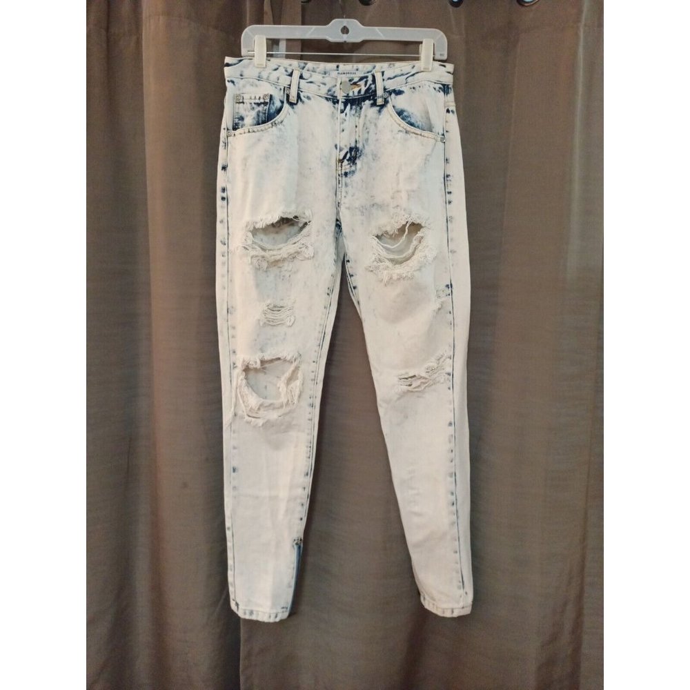Women's Glamorous Acid Wash High Rise Distressed Zip Cuff Jeans Size Medium
